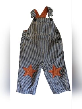 Baby Boden Railroad Stripe Overalls Star Patch 12-18M Toddler Denim Dungarees